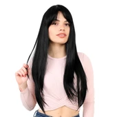 Fiber Sentetik Uzun Düz Kahküllü  Peruk - Siyah thumbnail 2