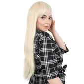 Fiber Sentetik Uzun Düz Kahküllü Peruk - Platin thumbnail 2