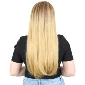 Fiber Sentetik Uzun Düz Peruk - Kumral / Sarı Ombreli thumbnail 4