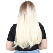 Fiber Sentetik Uzun Düz Peruk - Kumral / Platin Ombreli thumbnail 4