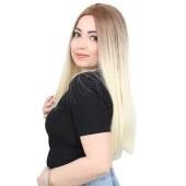 Fiber Sentetik Uzun Düz Peruk - Kumral / Platin Ombreli thumbnail 3