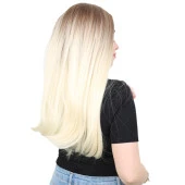 Fiber Sentetik Uzun Düz Peruk - Kumral / Platin Ombreli thumbnail 2