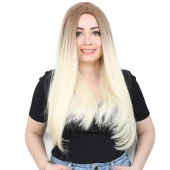 Fiber Sentetik Uzun Düz Peruk - Kumral / Platin Ombreli thumbnail 1