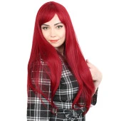 Fiber Sentetik Uzun Düz Kahküllü Peruk - Kızıl thumbnail 2