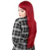 Fiber Sentetik Uzun Düz Kahküllü Peruk - Kızıl thumbnail 3