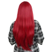 Fiber Sentetik Uzun Düz Kahküllü Peruk - Kızıl thumbnail 4