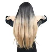 Fiber Sentetik Uzun Düz Kahküllü Peruk - Siyah / Balköpüğü Ombreli thumbnail 4