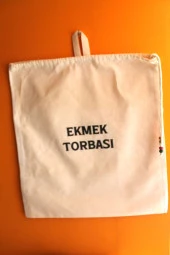 Büyük Boy Dekoratif Boncuklu Büzgülü Askılı Keten Ekmek Torbası 50x40cm - 4
