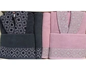Özdilek Pamuklu 6 Parça Aile Bornoz Seti-Snazzy Antrasit Pembe - 1