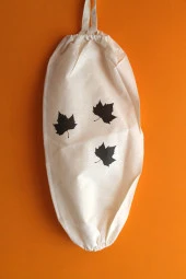 Yaprak Baskılı Çift Lastikli Naturel Keten Poşetlik thumbnail 2