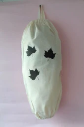 Yaprak Baskılı Çift Lastikli Naturel Keten Poşetlik thumbnail 3