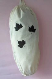 Yaprak Baskılı Çift Lastikli Naturel Keten Poşetlik thumbnail 4