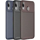 Huawei Y7 Prime 2019 Karbon Desenli Negro Silikon Kılıf thumbnail 1