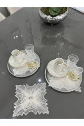 6 Adet Begonvil Krem Bardak Altlığı & Kokteyl Peçetesi thumbnail 2