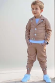 Erkek Çocuk Bisiklet Yaka Bluz ve Gümüş Düğme Detaylı Kahverengi Ceket Alt Üst Takım thumbnail 1