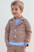 Erkek Çocuk Bisiklet Yaka Bluz ve Gümüş Düğme Detaylı Kahverengi Ceket Alt Üst Takım thumbnail 3