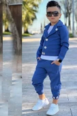 Erkek Çocuk Bisiklet Yaka Bluz ve Gümüş Düğme Detaylı Lacivert Ceket Alt Üst Takım thumbnail 2