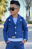 Erkek Çocuk Bisiklet Yaka Bluz ve Gümüş Düğme Detaylı Lacivert Ceket Alt Üst Takım thumbnail 5