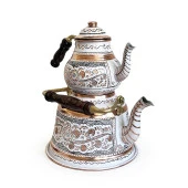 Shark Anatolia Beyaz Bakır Çaydanlık Erzincan El İşleme 10 Kişilik - 2