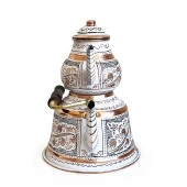 Shark Anatolia Beyaz Bakır Çaydanlık Erzincan El İşleme 10 Kişilik - 5