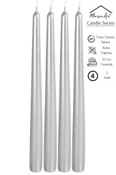 Şamdan Mumu | 4 Adet | Parlak Metalik Silver Gri Renk Konik Şamdan Mumu thumbnail 1