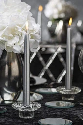 Şamdan Mumu | 4 Adet | Parlak Metalik Silver Gri Renk Konik Şamdan Mumu thumbnail 2