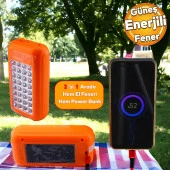 Güneş Enerjili Şarjlı 32 Ledli Işıldak Lamba Aydınlatma Kamp Feneri Beyaz Işık Power Bank - 1