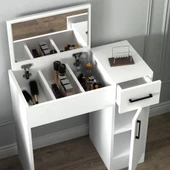 Arnetti İnci Beyaz Aynalı Makyaj Masası - Çekmeceli, Dolaplı Şık Tasarım - 1