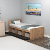 Arnetti Akser Atlantik Çam Antrasit Karyola - 90x190 Tek Kişilik Yatak Uyumlu Dolaplı Genç Odası Karyola - 3
