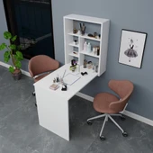 Arnetti Sedir Katlanabilir Dekoratif Raflı Çalışma Masası, Manikür Pedikür Masası Beyaz thumbnail 2