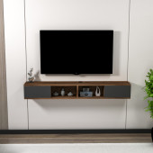 Arnetti Mayer TV Sehpası, Duvara Monte Raflı  Televizyon Sehpası, Ceviz Antrasit - 1