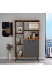 ARNETTİ Kitaplık 7 Raflı Çift Kapaklı Dekoratif Meldan Kitaplık Lidya Antrasit - 1