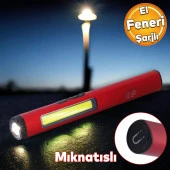 El Feneri Şarjlı Işıldak Kamp Lambası Gece Aydınlatma Beyaz Işık COB Led Mıknatıslı Sağlam thumbnail 1