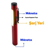 El Feneri Şarjlı Işıldak Kamp Lambası Gece Aydınlatma Beyaz Işık COB Led Mıknatıslı Sağlam thumbnail 2