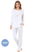 Kare Yaka Pijama Takımı Mavi - 1