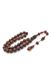 Mesut Elma Usta İşçilikli Kahverengi Sıkma Kehribar Tesbih thumbnail 3