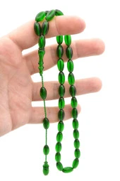 Ahmet Emin İşçilikli Arpa Yeşil Sıkma Kehribar Tesbih thumbnail 4