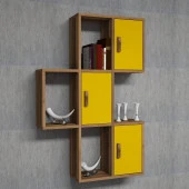 Variant Mobilya Flora Duvar Rafı -  Kitaplık - Ceviz / Sarı - 1