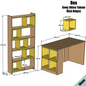 Variant Mobilya Box Çalışma Masası Ve Kitaplık Takımı - Beyaz / Sarı (Kutu) - 2