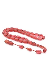 Usta İşçilikli Sistemli Kapsül Kesim Koyu Pembe Sıkma Kehribar Tesbih thumbnail 2