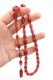 Usta İşçilikli Sistemli Kapsül Kesim Koyu Pembe Sıkma Kehribar Tesbih thumbnail 4