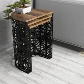 Variant Mobilya Stil Metal Ferforje 3Lü Zigon Sehpa - Ceviz thumbnail 2