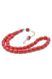 Gümüş Kaplama Kamçılı Kapsül Kesim Kırmızı Katalin Tesbih thumbnail 2