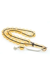 Kokulu İri Boy Küre Kesim Açık Turuncu Toz Kehribar Tesbih 14 Mm thumbnail 1