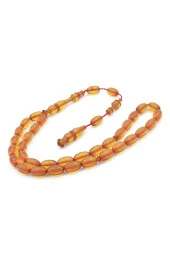 Lale Model İmameli Arpa Kesim Koyu Sarı Sıkma Kehribar Tesbih thumbnail 3