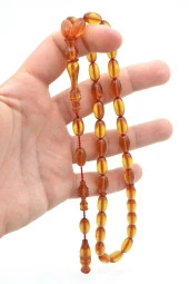 Lale Model İmameli Arpa Kesim Koyu Sarı Sıkma Kehribar Tesbih thumbnail 4