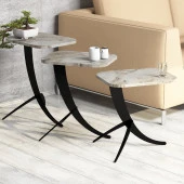 Variant Mobilya Pion Metal Ayaklı 3 Lü Zigon Sehpa - Beyaz/Mermer - 2