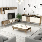 Variant Mobilya Milan 3 Lü Salon Takımı - Ceviz / Krem thumbnail 1