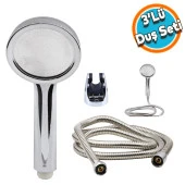 Duş Seti Spiral Fişkiye Banyo Duş Başlığı Set Fiskiyesi Telefonu Yuvarlak Klasik Başlık Metal Hortum - 1
