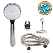Duş Seti Spiral Fişkiye Banyo Duş Başlığı Set Fiskiyesi Telefonu Yuvarlak Klasik Başlık Metal Hortum - 1